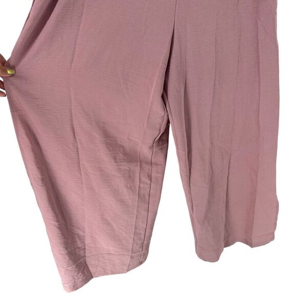 Pink Jumpsuit Off The Shoulder Ruffle Size M Lace Up V Neck Wide Leg Slit Boho - Picture 9 of 12